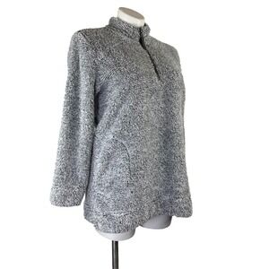 Soft Surroundings Luxe Faux Sherpa 1/4 Zip Pullover Gray Soft Pockets Women's L